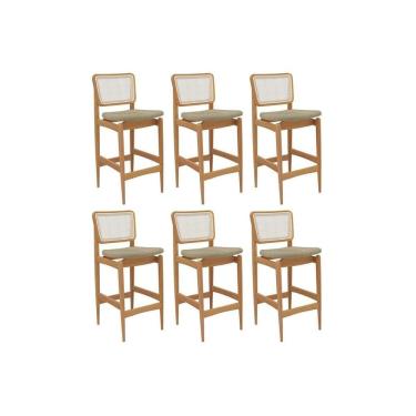 Imagem de Banqueta Sala de Jantar Liz 1BMM009CA Premium Madeira Maciça Kit 6 Un Carvalho/Boucle Bege/Tela Bege - Kappesberg