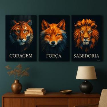Imagem de Kit 3 Quadros Motivacionais  Coragem, Força e Sabedoria 33x24cm - com 