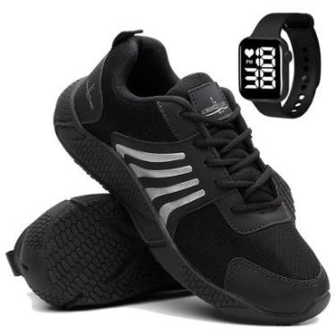 Imagem de Kit Tênis Esportivo Masculino Para Corrida e Caminhada Treino Super Leve e Macio com Relógio-Masculino