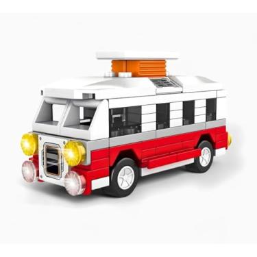 Imagem de Blocos de Construção Educativos - Brinquedo Infantil de Montar - Bondinho Clássico, 3.9 x 9 cm, Vermelho e Branco com Luzes. Criativo, Seguro e Educativo