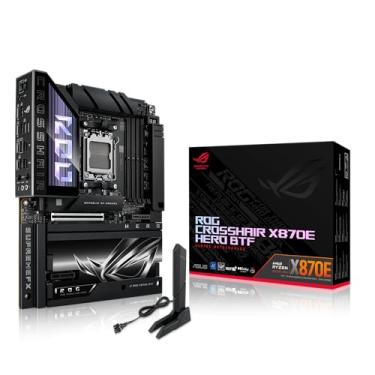 Imagem de Placa ROG Crosshair X870E Hero BTF AMD ATX com design de conector oculto e slot GPU de alta potência para gerenciamento limpo de cabos, alimentação 18+2+2, DDR5, WiFi 7, 5X M.2, PCIe 5.0, USB4