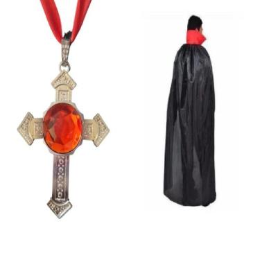 Imagem de Fantasia Vampiro Drácula Capa com gola + Colar de Cruz - 00015451E, ve