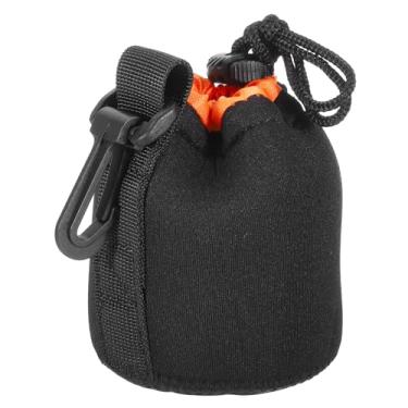 Imagem de Bolsa para lente de câmera, 7,9 cm IDx3,22.9 cm H bolsa de lente com cordão com neoprene protetor espesso, estojo de lente para lente de câmera DSLR, copos de café de água, preto laranja