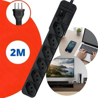 Imagem de Extensão Régua Filtro De Linha Protetor Energia Elétrica 6 T