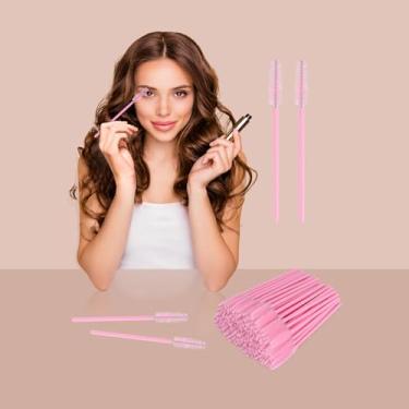Imagem de 100 pincéis descartáveis de cílios, aplicador de varinhas de rímel rosa, pincéis de carretéis de cílios para extensões de cílios e sobrancelhas