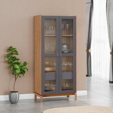 Imagem de Cristaleira 2 Portas 1 Gaveta Vidro Canelado Milani Store - MILANI MOV