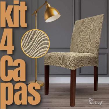 Imagem de Kit 4 Capa de Cadeira Linha Premium Imperial Persa - Marrom/Areia - OK