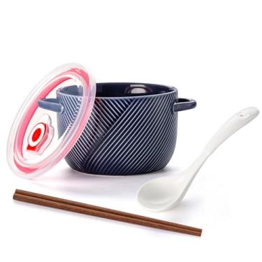 Imagem de Adewnest Tigela de ramen com tampa: Conjunto de tigela de sopa de cerâmica de 946 ml com colher e pauzinhos para comida instantânea macarrão escritório almoço dormitório sala de estar - armazenamento