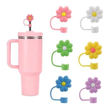 Imagem de Bchjatk 6 peças de capas de palha com estampa de flores Stanley 30 e 1,134 g, tampas de silicone macio de 10 mm, topos de canudo reutilizáveis à prova de poeira, decorações divertidas de copo