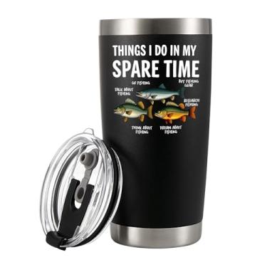 Imagem de Panvola Things I Do In My Spare Time Fishing Gifts Pescador Pai Avô Marido Irmão Dia dos Pais Copo de Aço Inoxidável Isolado a Vácuo com Tampa Removível e Canudo, 590 ml, Preto