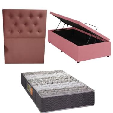 Imagem de Cama Box Baú Blindada com Colchão de Espuma Orthopedic + Cabeceira Botonê - Solteiro 88x188 (SUEDE ROSA)