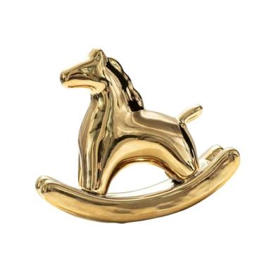 Imagem de FLCPJGV Estátua de Cavalo de Balanço, Objeto Decorativo para Escritório Ou Inauguração de Casa. Estatueta Elegante E Colecionável com Acabamento Galvanizado, Ouro, Tamanho real