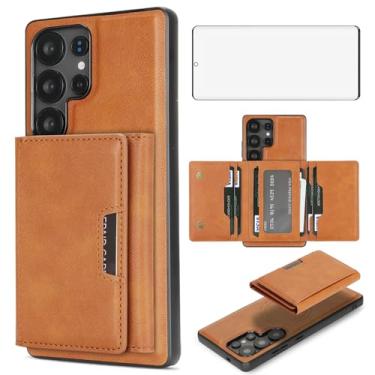 Imagem de Asuwish Capa de celular para Samsung Galaxy S23 Ultra 5G Capa carteira com protetor de tela temperado e suporte de cartão de crédito de couro PU com compartimento para celular S23Ultra 23S S 23