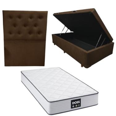 Imagem de Cama Box Baú Blindada com Colchão Doss Molas Ensacadas 30cm + Cabeceira Botonê (SUEDE MARROM, Solteiro)