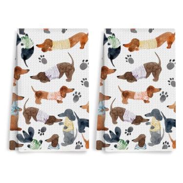 Imagem de XFN 2 peças de toalhas de cozinha Dachshund, toalhas de prato de cachorro Wiener e toalhas de mão para banheiro, cozinha, presentes de decoração de dachshund para mulheres