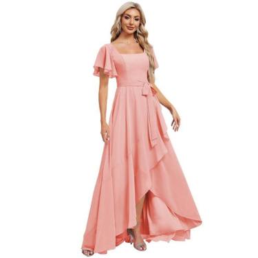 Imagem de Vestido de dama de honra Monvelli Flowy Chiffon Empire Waist Coral
