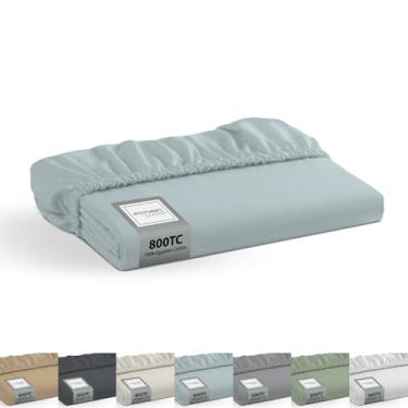 Imagem de Econest living Lençol Queen 100% algodão egípcio apenas 800 fios de algodão, macio, durável, refrescante, bolso profundo de 40,6 cm, qualidade de hotel de luxo, azul claro