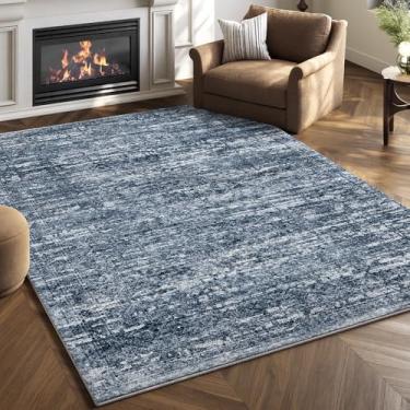 Imagem de BUDISI Tapete de área, 10 x 15 cm, lavável, lavável na máquina, azul, abstrato, vintage, tradicional, dobrável, fino, estilo retrô, tapete antiderrapante, antiderrapante, quarto, sala de estar