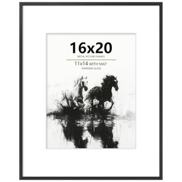 Imagem de Tinkeps Moldura preta de 40,6 x 50,8 cm, moldura de alumínio com vidro verdadeiro, foto para exibição de 28 x 35 cm com tapete ou 40 x 50 sem, molduras modernas de metal para parede, montagem