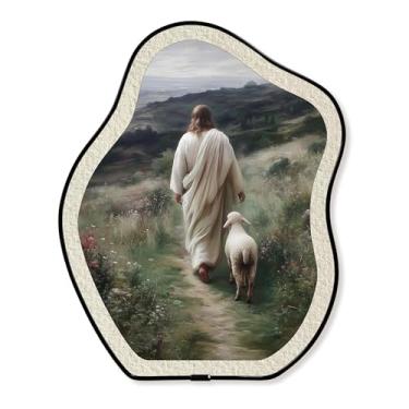 Imagem de Arte de parede emoldurada de metal cristão, decoração de oração de serenidade de Jesus, decoração oval curvada para pendurar na parede ou mesa, escada, corredor, quarto, sala de estar, aniversário. 20