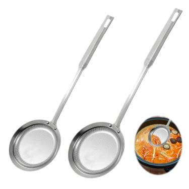Imagem de Pacote com 2 coadores de malha fina de aço inoxidável, filte, espuma de graxa, coador extrafino com alça de peneira, colher para filtro de óleo, coadores de alimentos, utensílio de cozinha para óleo