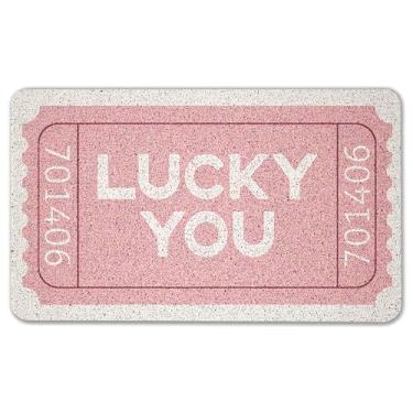 Imagem de WARDOS Tapete rosa preppy, Lucky You, capacho rosa moderno para entrada interna e externa, retrô, funky Y2K, tapete de boas-vindas para meninas, dormitório, apartamento, banheiro, 43 x 76 cm