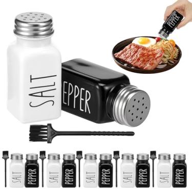 Imagem de Conjunto de saleiro e pimenteiro, design recarregável, conjunto de saleiro de vidro preto e branco com tampas de aço inoxidável 80 ml, decoração moderna de casa de fazenda para utensílios de cozinha