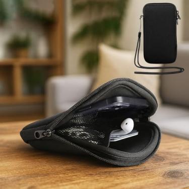 Imagem de Bolsa preta para celular com alça de pulso - Capa de telefone impermeável para smartphones de 6,5 polegadas, bolsa protetora fina com zíper, ideal para uso diário/viagem/deslocamento, preta