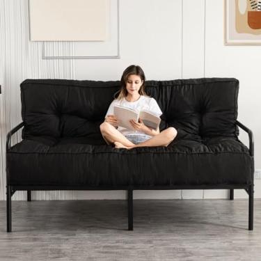 Imagem de YOSHOOT Colchão futon de 20 cm, colchão queen size para adultos, futons grossos, enchimento de espuma desfiada, médio firme (moldura não incluída), preto, 150 x 203 cm