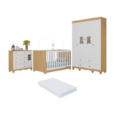 Imagem de Quarto de Bebê Completo C/berço Americano 3 em 1 Colchão Ternura Multimóveis Mp4663 Madeirado/branco