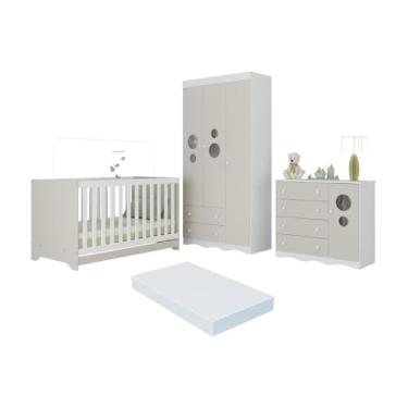 Imagem de Quarto de Bebê Completo Berço Americano 3 em 1 Colchão Sonho Multimóveis Mp4639 Branco/off White