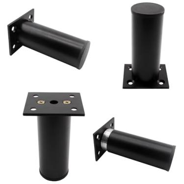 Imagem de Lamvbls Pernas de móveis de liga de alumínio ajustáveis de 10 cm - 10 cm, conjunto de 4 pernas de substituição de pernas redondas para armário de mesa de café, prateleiras de sofá - preto