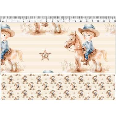 Imagem de Tecido Tricoline Digital Country Infantil Menino e cavalo 50 x 150 cm 