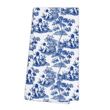 Imagem de EGBTL Chinoiserie Toalhas de cozinha Poodle, presentes de cachorro Poodle Toalhas de mão para decoração de banheiro, panos de prato florais azuis e brancos para cães Grandmillennial Toalha de prato