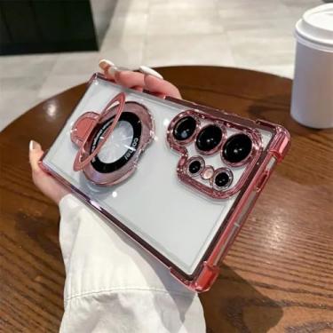 Imagem de HJZSZX Capa de celular luxuosa com suporte magnético transparente para S23Ultra (para S23Ultra/rosa)