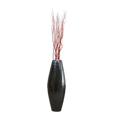 Imagem de Uniquewise Vaso cilíndrico de bambu preto de 94 cm com 12 peças de galhos de salgueiro vermelho secos naturais de 150 cm, detalhes esculturais com ramos decorativos para sala de estar, casamentos
