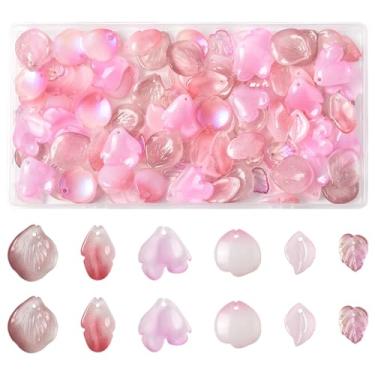 Imagem de MakemadeDIY 100/120 peças pingentes de vidro pingentes para fazer pulseiras, lindos pingentes de pétalas coloridas AB transparentes kit de fabricação de joias para colares, brincos, artesanato, Vidro