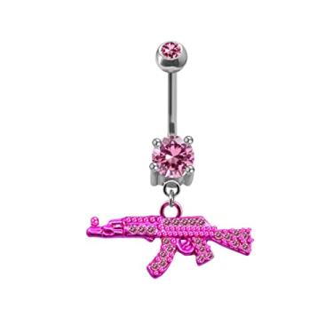Imagem de FUTIMELY Anel de umbigo de arma de rifle personalizado AK47 pingente de rifle de assalto botão de umbigo unha corpo humano piercing joias para mulheres e homens, Cristal, não incrustado