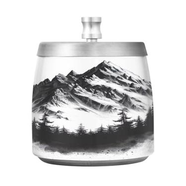 Imagem de SEHANY Cinzeiro Majestic Mountain Peak com tampa para cigarros, à prova de vento, sem fumaça, aço inoxidável, cinzeiros para uso interno e externo, grande, inodoro, para fumantes, decoração de