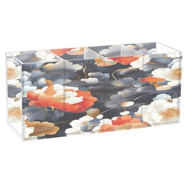 Imagem de SEHANY Porta-canetas de acrílico com flores silvestres coloridas, 4 compartimentos, porta-lápis transparente, organizador de pincéis de maquiagem, organizador de papelaria para escritório, casa