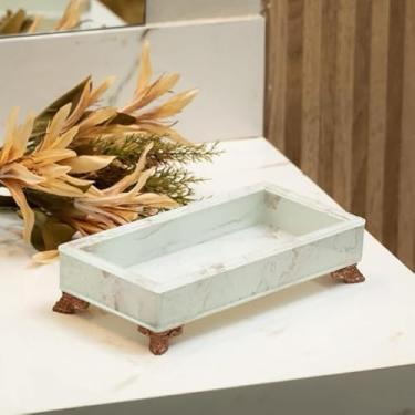 Imagem de Bandeja Vidro P 20x10 Efeito Mármore Bandeja Decorativa Organizadora (ROSE GOLD E BRANCO,SEM O PÉ)