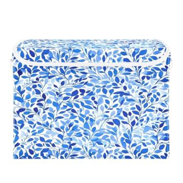 Imagem de CEBUGI Caixas de armazenamento com tampas, caixa de armazenamento de tecido dobrável, caixas organizadoras de cubo de padrão azul e branco para prateleiras de armário de casa e quarto 40 x 30 x 39 cm