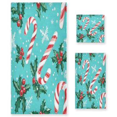 Imagem de Wassud Conjunto de 3 toalhas de banho de bengala doce e folhas de azevinho, toalhas super macias e absorventes para banheiro, toalhas de banho de secagem rápida, toalha de banho para academia, spa