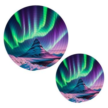 Imagem de Wassud Northern Lights Trivet para pratos quentes, suportes redondos de algodão, almofadas quentes, porta-copos elegantes, decoração de cozinha e acessórios, 2 peças