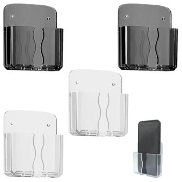 Imagem de hinbkenla 2 peças de suporte de telefone de parede, suporte de telefone para parede, autoadesivo montado na parede, chuveiro, organizador de cabeceira suporte de controle remoto para escritório em