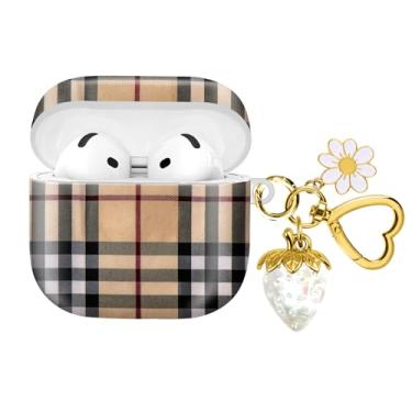 Imagem de Compatível com AirPod 4, 2024, a capa de fone de ouvido sem fio de proteção total à prova de choque vem com um lindo e lindo pingente de chaveiro de morango, adequado para mulheres (morango de cristal
