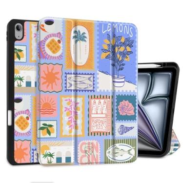 Imagem de MEEgoodo Capa para iPad Air 13 polegadas 2025 2024 (M3/M2), capas para tablet com suporte de três dobras + suporte para lápis + despertar/hibernar automático + capa traseira de TPU macio, carimbos de