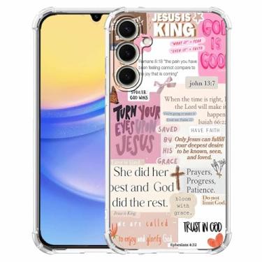 Imagem de mehidpur Citações Cristãs Estética Vintage Jesus Versículo da Bíblia Padrão Colagem, Capa Amortecedora TPU Macio para Samsung Galaxy A15, #3