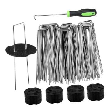 Imagem de Fenteer 50 Estacas de Jardim em Forma de U, Espigões de Solo Antiferrugem, Grampos Resistentes para Paisagismo, Cercas de Quintal, Telas de Proteção contra