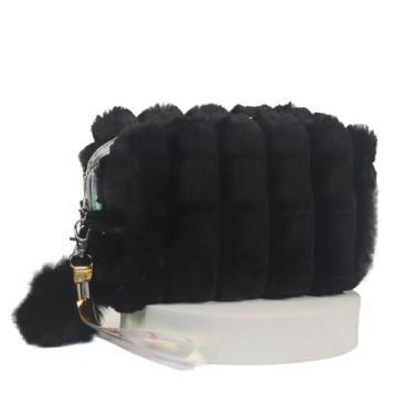 Imagem de Necessaire Feminina， Com Um Charmoso Design Com Pompons, Adequada Para Guardar CosméTicos, Produtos Para a Pele E Muito Mais.(preto)